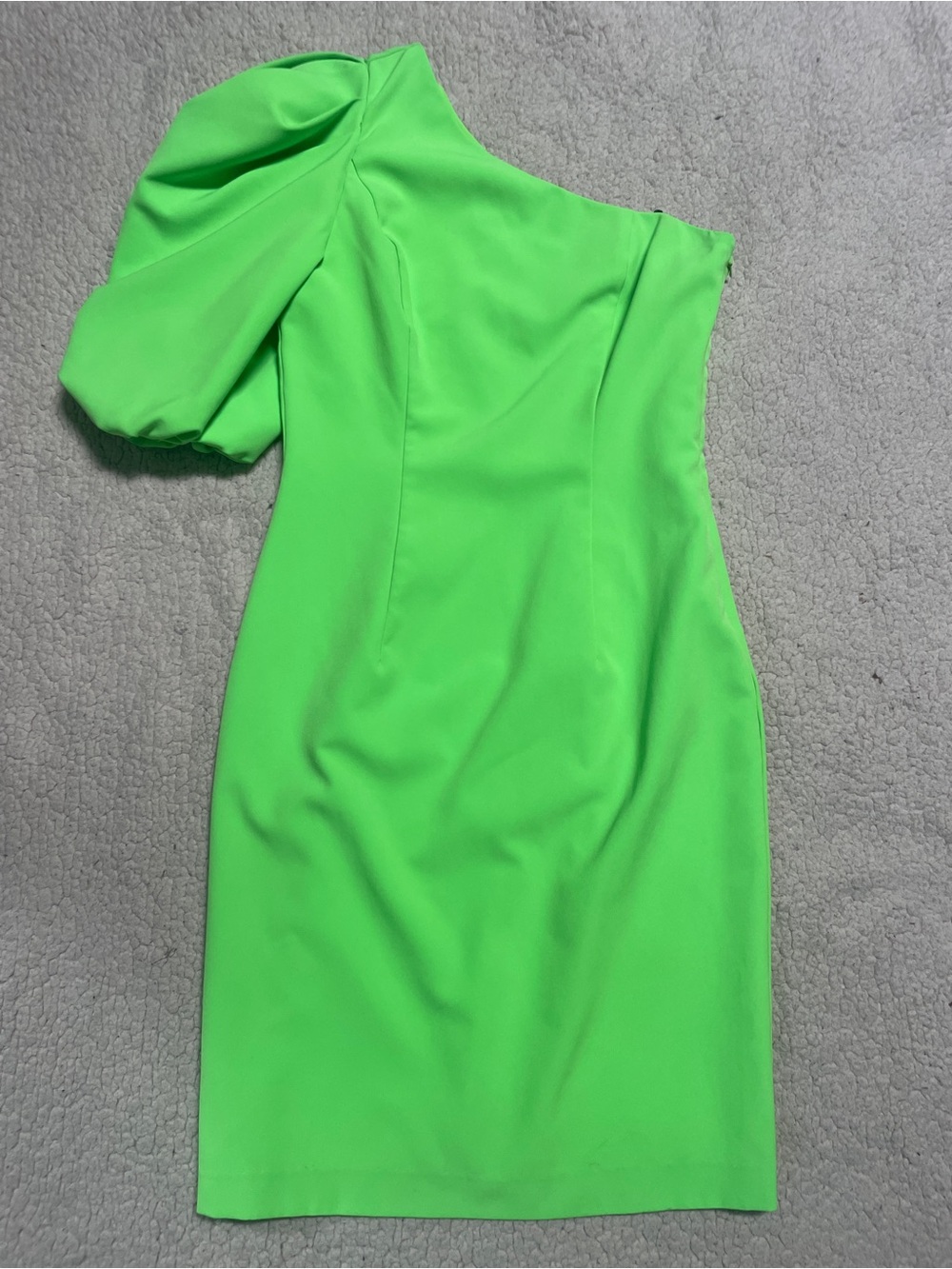 One-Shoulder Puff Sleeve Lime Green Dress